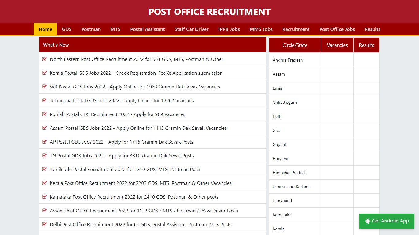 Post Office Recruitment 2022 for 38926 GDS Jobs, Postman, MTS, PA ...